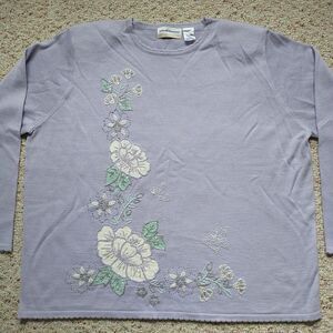 ALFRED DUNNER Sweater Top 2X Purple Floral Embroidery Beaded Knit Wool Blend New